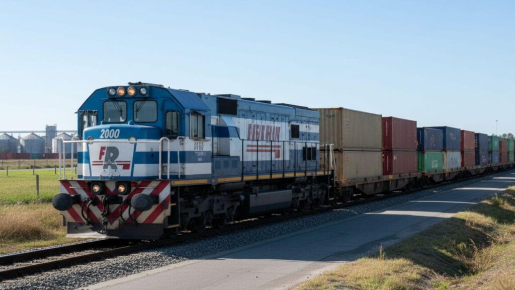 Locomotora de Ferrocargas del Sur operando en corredor ferroviario con foco en trazabilidad y eficiencia logística